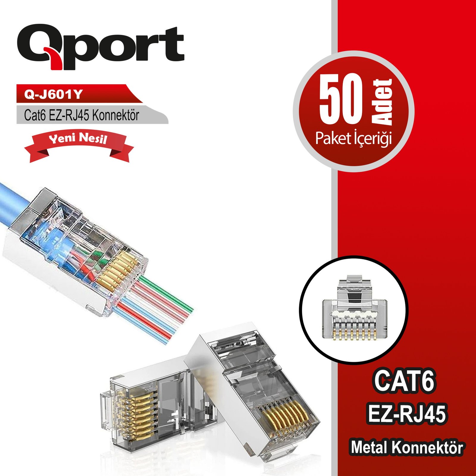 digitus-qport-q-j601y-cat6-50-lik-paket-ez-rj45-metal-yeni-ag-urunleri-diger-211404 QPORT Q-J601Y CAT6 50 LİK PAKET EZ-RJ45 METAL YENİ NESİL KONNEKTÖR - Görsel 1