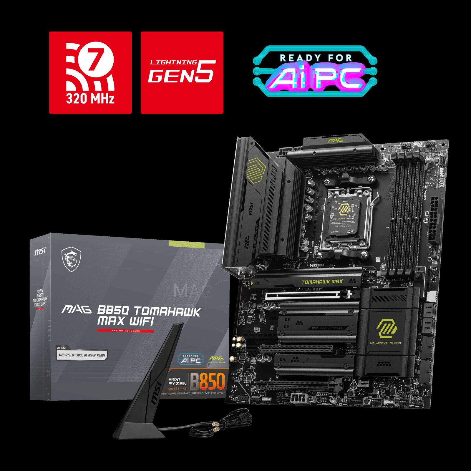 msi-mag-b850-tomahawk-max-wifi-amd-anakart-anakartlar-213526 MSI MAG B850 TOMAHAWK MAX WIFI AM5 DDR5 8400MHZ(OC) HDMI 4x M.2 USB 10Gbs 5G LAN WI-FI 7 ATX - Görsel 1