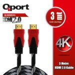 QPORT Q-HDMI33 3 METRE 2.0V 4K  ALTIN UÇLU ÖRGÜLÜ KABLO