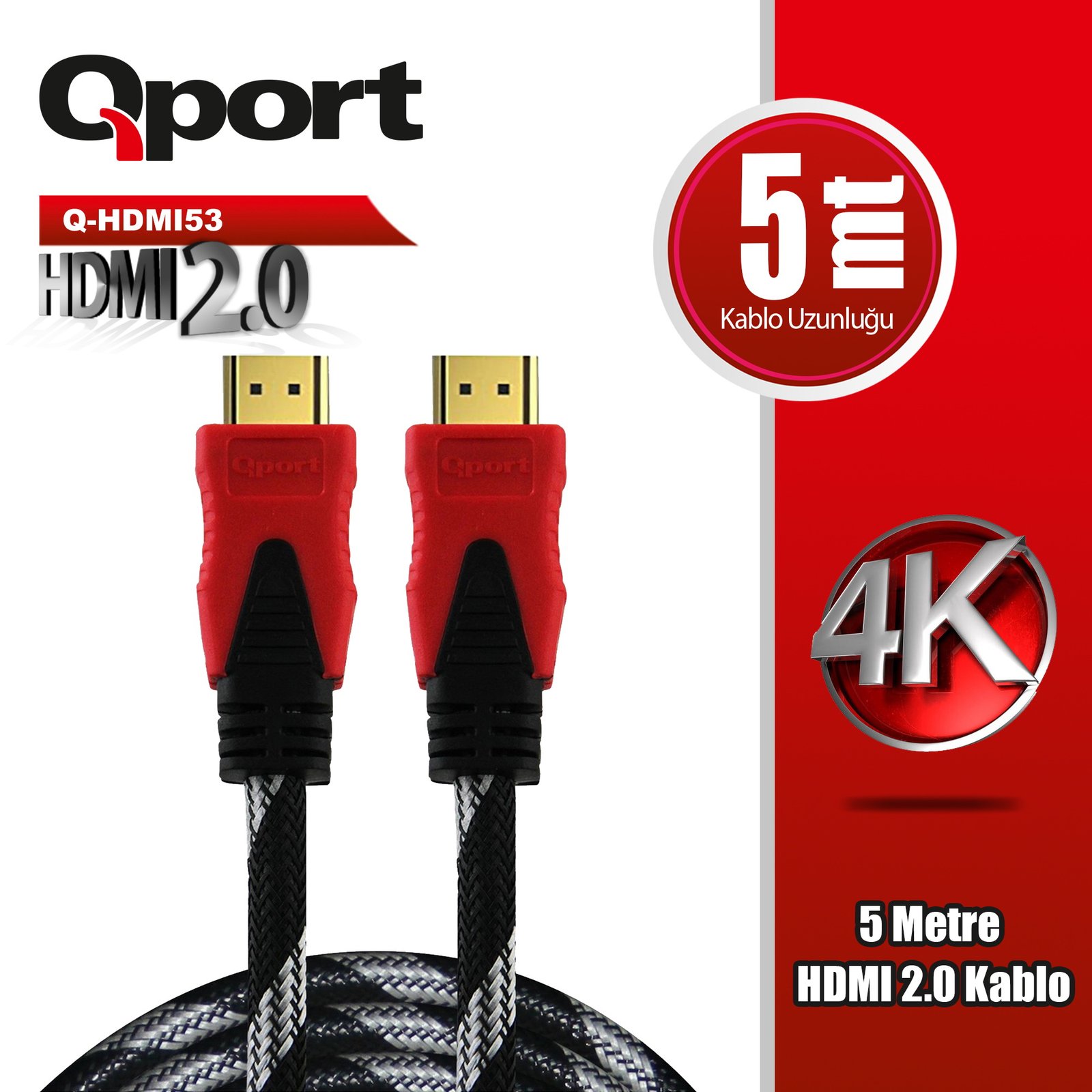 qport-q-hdmi53-hdmi-2-0-v-altin-uclu-kablo-5-mt-kablo-ve-adaptor-211378 QPORT Q-HDMI53 HDMI 2.0 V ALTIN UÇLU KABLO 5 MT - Görsel 1