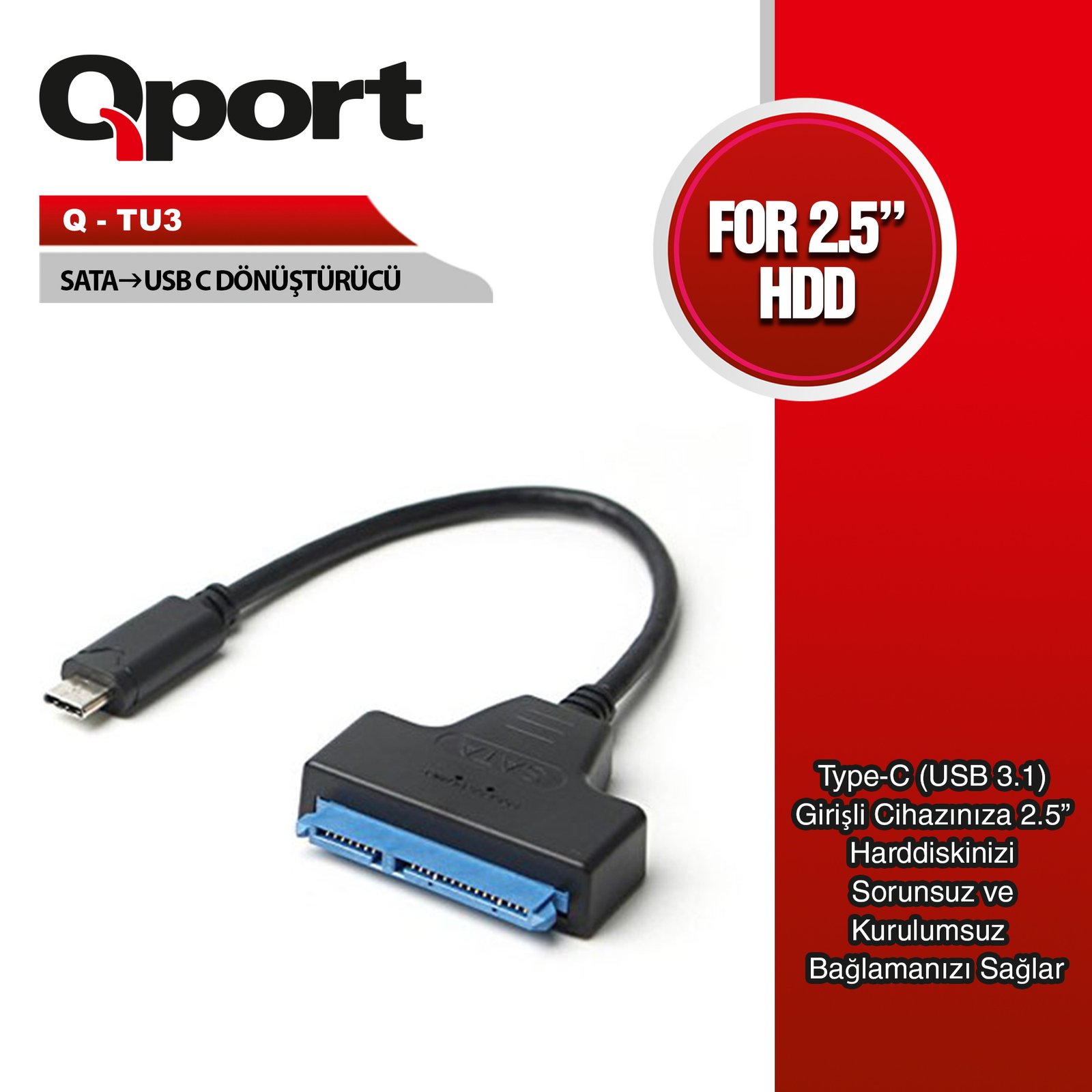 qport-q-tu3-usb3-1-type-c-to-sata-cevirici-kablo-ve-adaptor-211413 QPORT Q-TU3 USB3.1 TYPE-C TO SATA CEVIRICI - Görsel 1