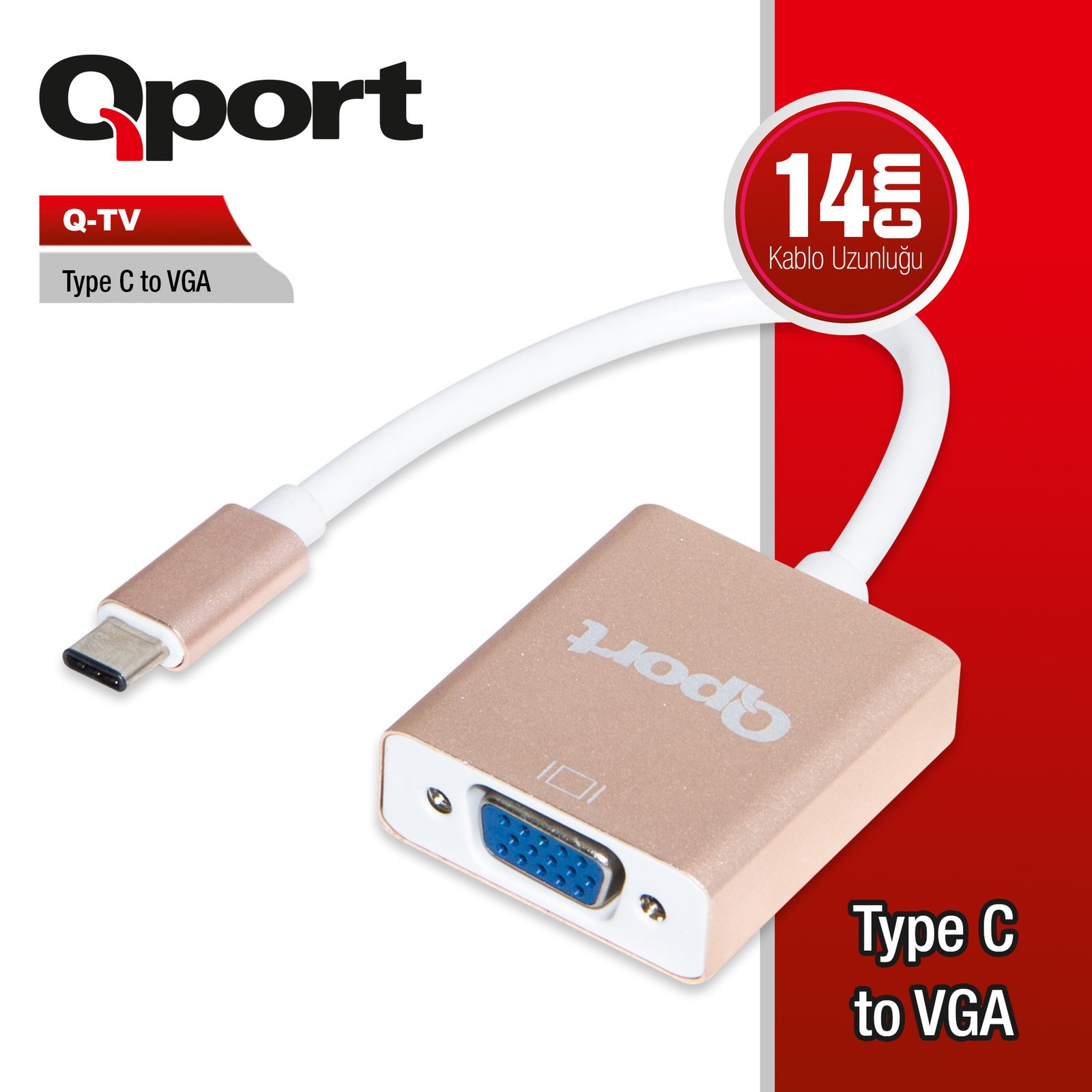 qport-q-tv-type-c-to-vga-cevirici-kablo-ve-adaptor-211410 QPORT Q-TV TYPE-C TO VGA CEVIRICI - Görsel 1