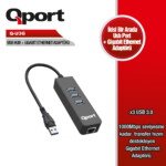 QPORT Q-U3G USB 3.0 ÇOKLAYICI/GIGABIT ADAPTÖR - Görsel 2