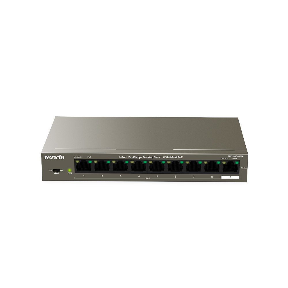 tenda-tef1109p-8-63w-8-port-10-100-1-upli-poe-swit-ag-urunleri-switch-195281 TENDA TEF1109P-8-63W 8 PORT 10/100 1 UPLI POE SWIT - Görsel 1